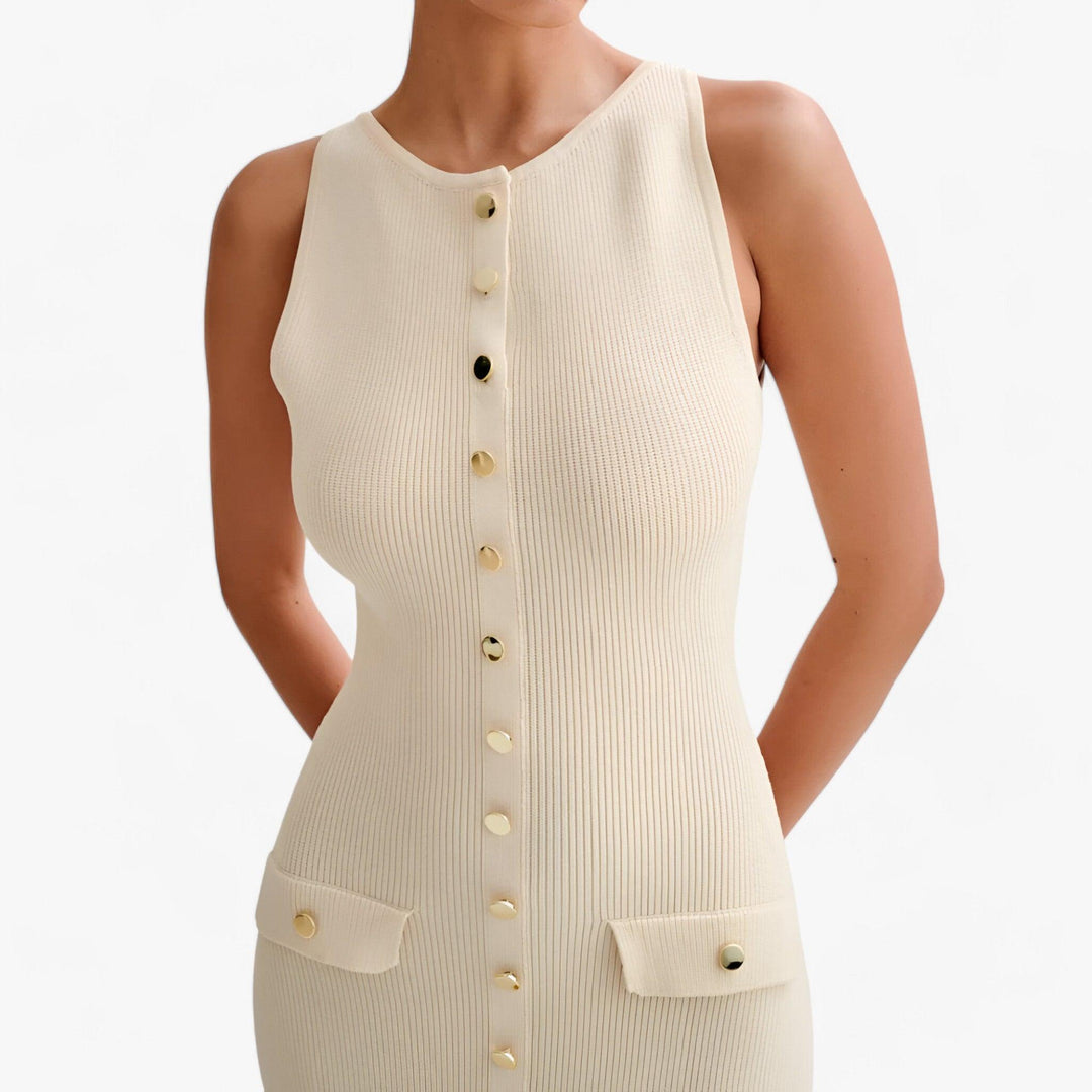 Levoire | Col Rond Chemise Sans Manches Robe Maxi Avec Bouton