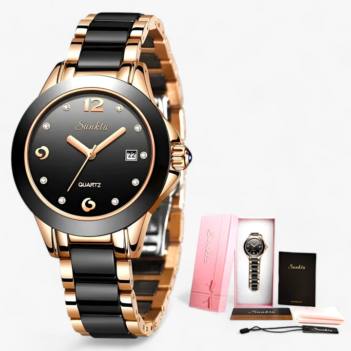 Levoire | Montre Ronde En Céramique noir rose doré