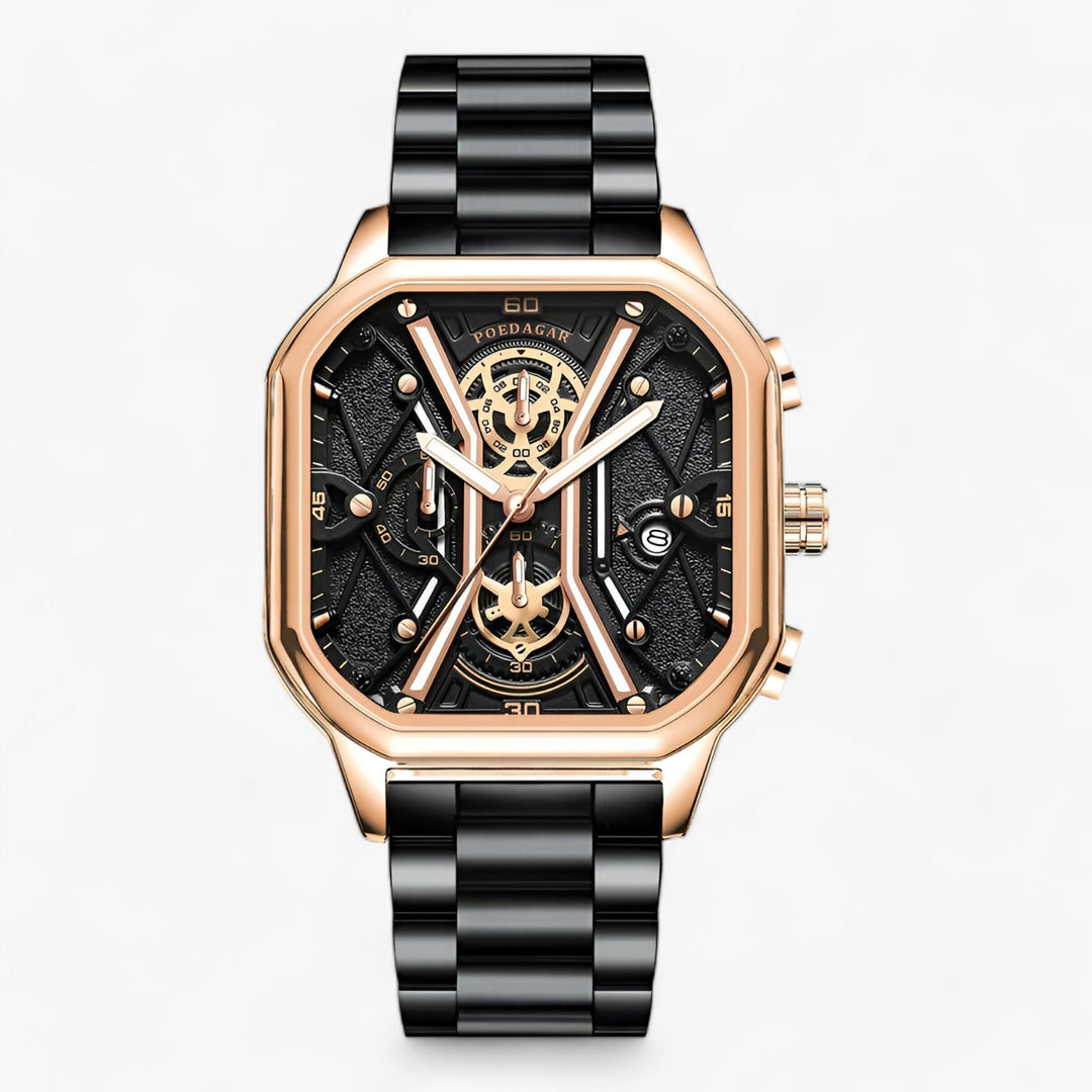 Levoire | Montre Carrée Crohnographe Durable Noir Or
