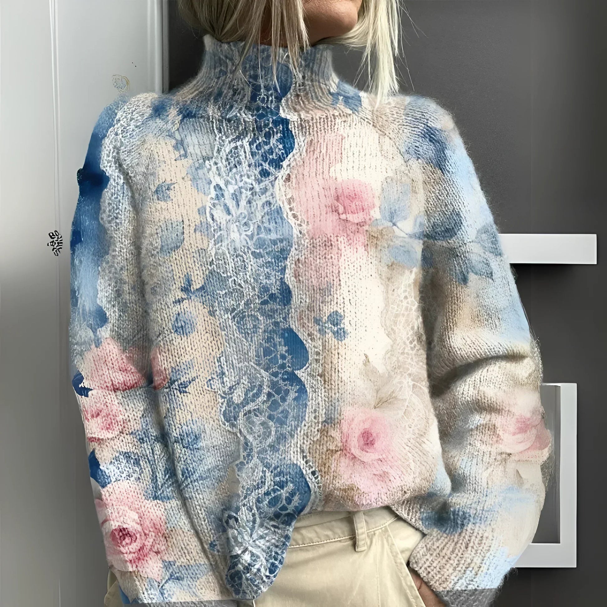 Levoire | Pull Col Roulé Tricoté Avec Dentelle Florale