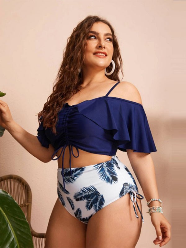 Levoire | Grande Taille Dame-Bretelle Volant Maillot de Bain Une Épaule Taille Haute Ensemble