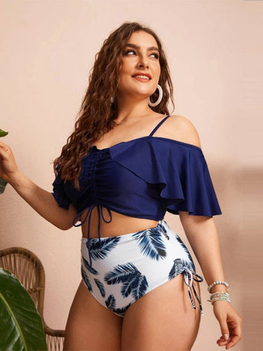 Levoire | Grande Taille Dame-Bretelle Volant Maillot de Bain Une Épaule Taille Haute Ensemble