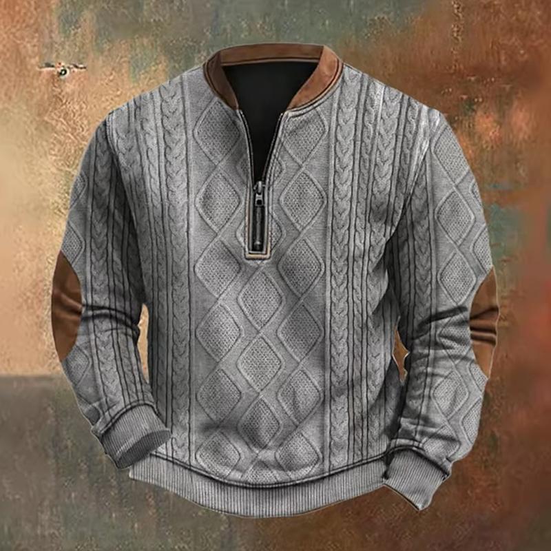 Levoire | Zip Neck Sweater With Long Sleeves In Cable Knit Gris