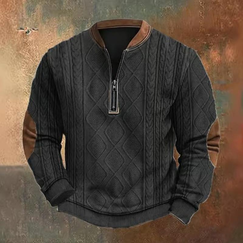 Levoire | Zip Neck Sweater With Long Sleeves In Cable Knit Noir