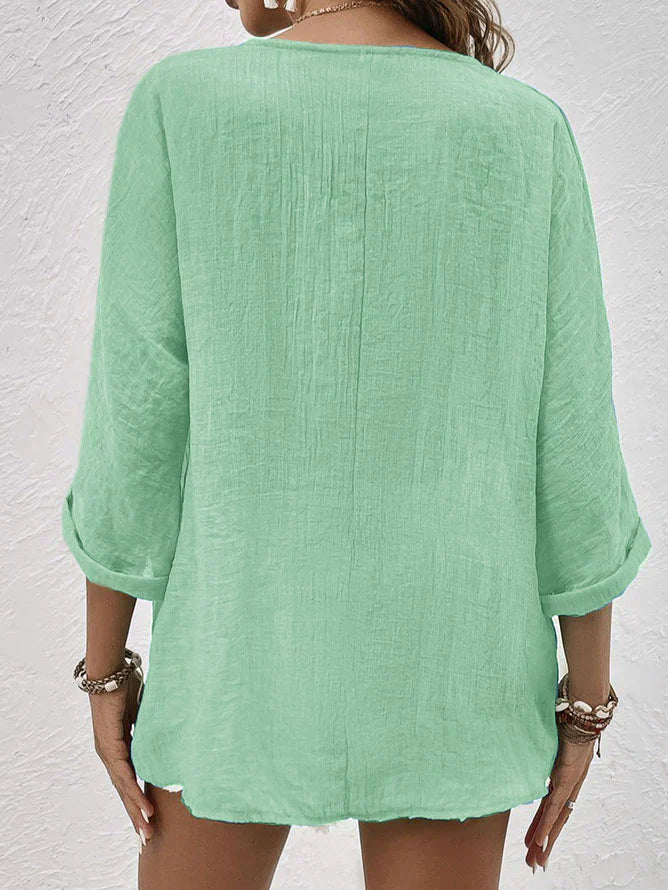Levoire | Chemise En Lin Bleu À Décolleté En V