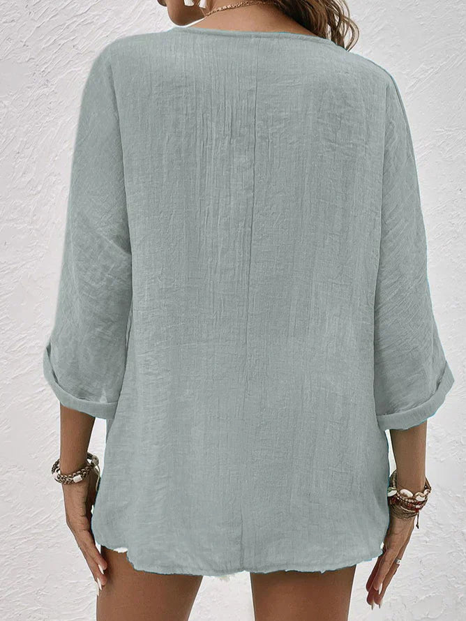 Levoire | Chemise En Lin Bleu À Décolleté En V