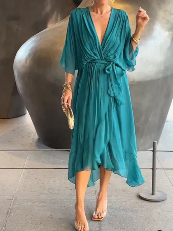 Levoire | Robe En Chiffon Verte Avec Décolleté En V Bleu océan