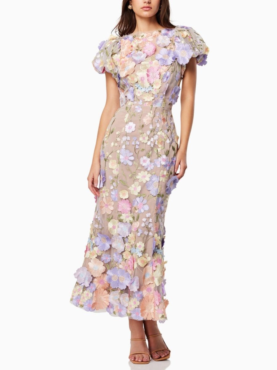 Levoire | Robe Longue Inspirée Des Fleurs À Manches Courtes Pour Femmes