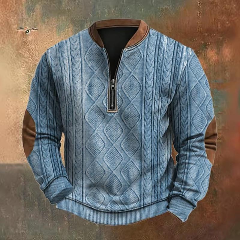 Levoire | Zip Neck Sweater With Long Sleeves In Cable Knit Bleu