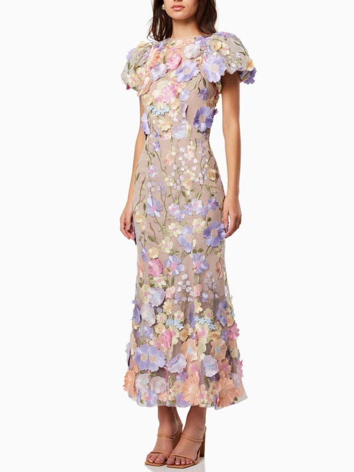 Levoire | Robe Longue Inspirée Des Fleurs À Manches Courtes Pour Femmes