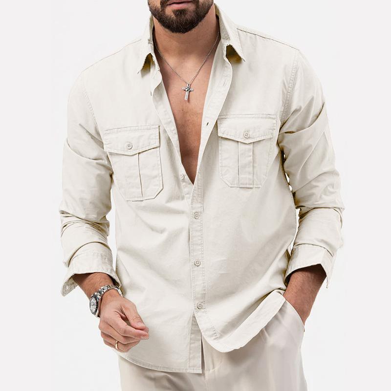 Levoire | Chemise Cargo À Manches Longues Pour Hommes Blanc
