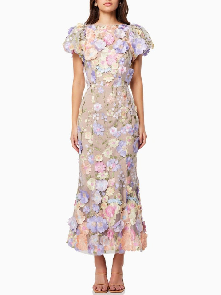 Levoire | Robe Longue Inspirée Des Fleurs À Manches Courtes Pour Femmes