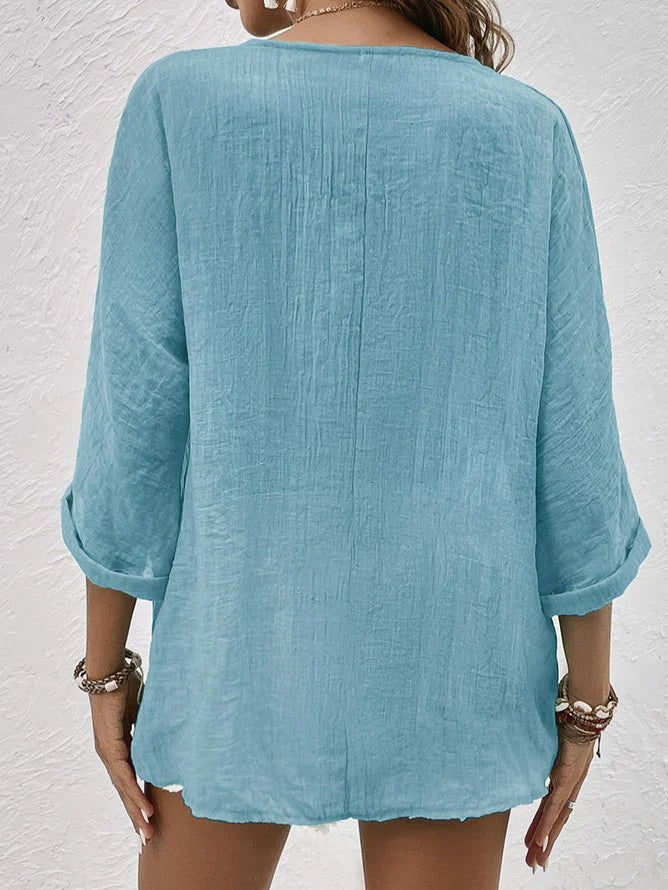 Levoire | Chemise En Lin Bleu À Décolleté En V