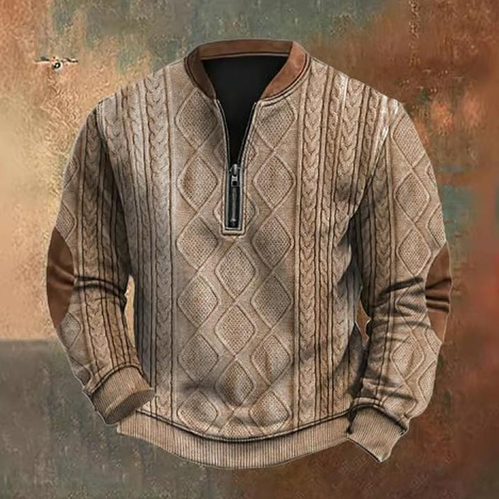Levoire | Zip Neck Sweater With Long Sleeves In Cable Knit Khaki