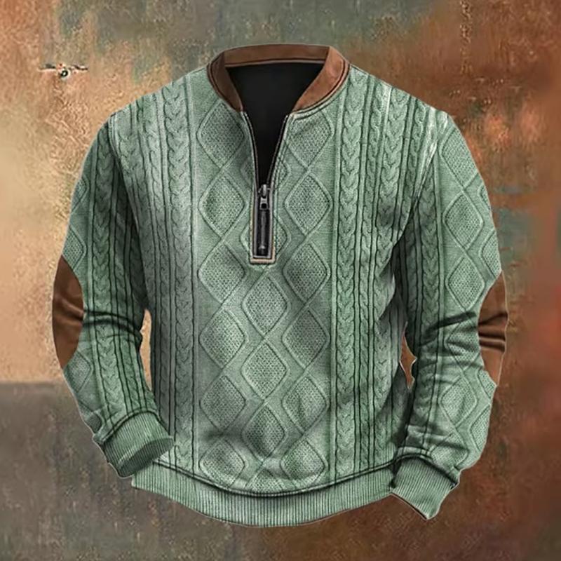 Levoire | Zip Neck Sweater With Long Sleeves In Cable Knit Vert