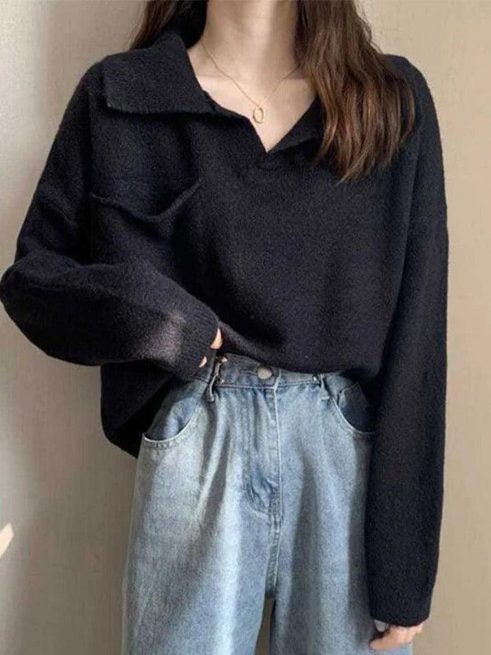 Levoire | Pull Court En Tricot Avec Poches Noir UNE TAILLE