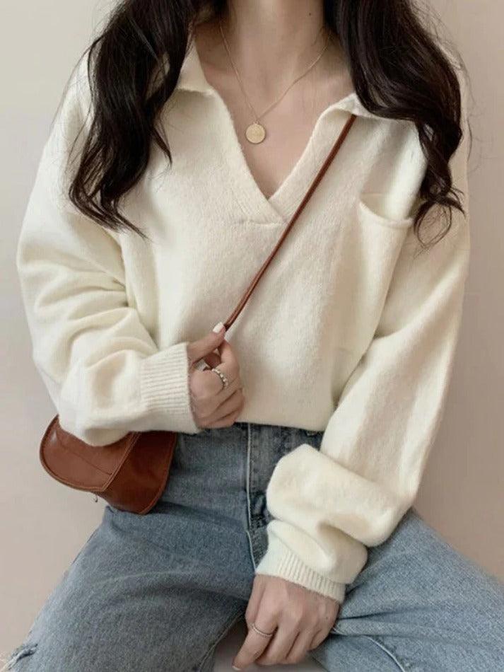 Levoire | Pull Court En Tricot Avec Poches Blanc UNE TAILLE