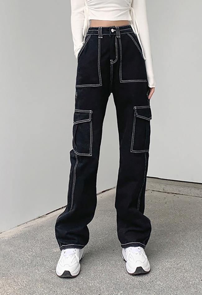 Levoire | Pantalon Cargo Taille Haute Brodé De Sacs