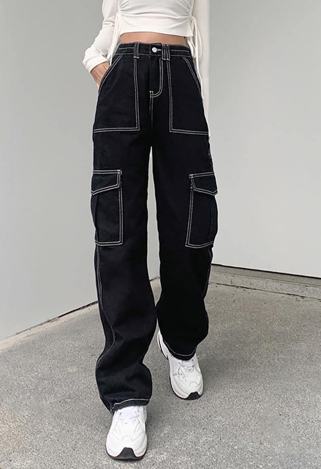 Levoire | Pantalon Cargo Taille Haute Brodé De Sacs