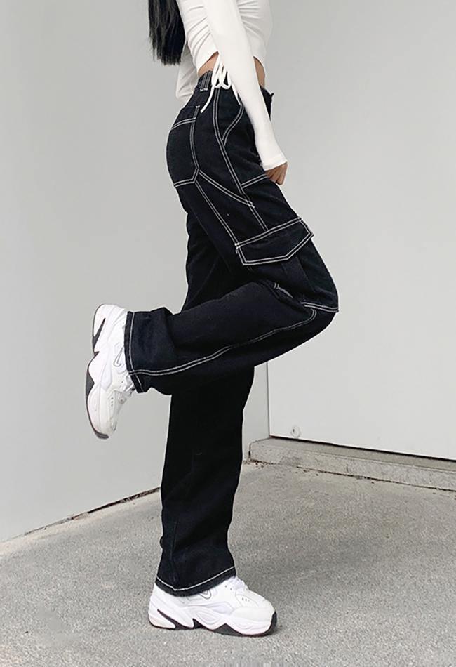 Levoire | Pantalon Cargo Taille Haute Brodé De Sacs