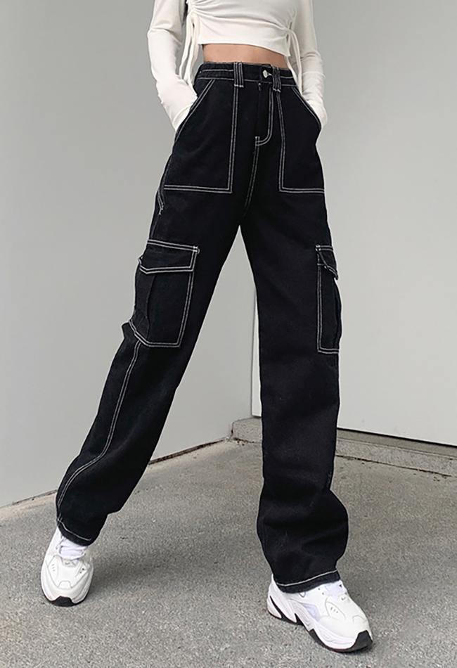 Levoire | Pantalon Cargo Taille Haute Brodé De Sacs