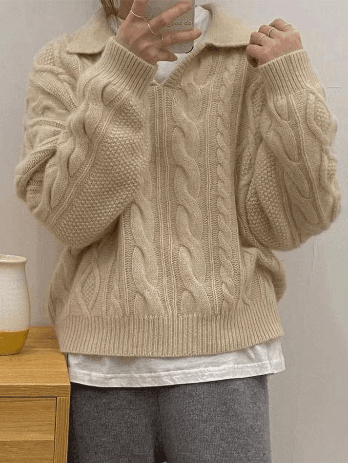 Levoire | Pull À Col Polo En Tricot À Câbles Kaki Taille unique