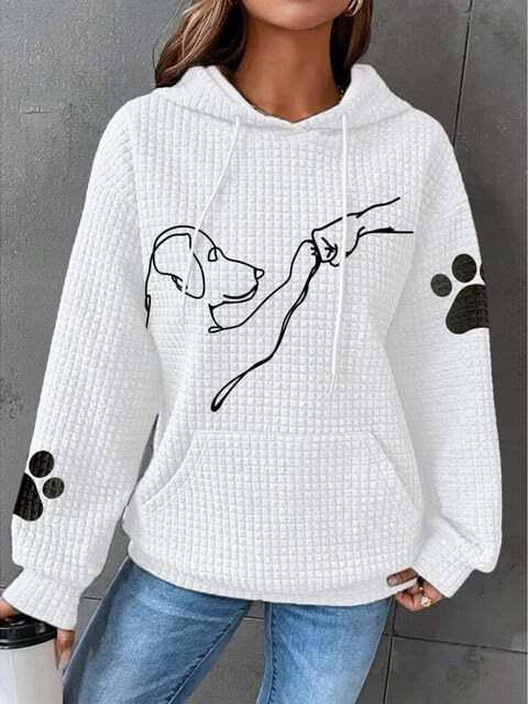 Levoire | Femme Chandail à Capuchon Imprimé Chien Blanc
