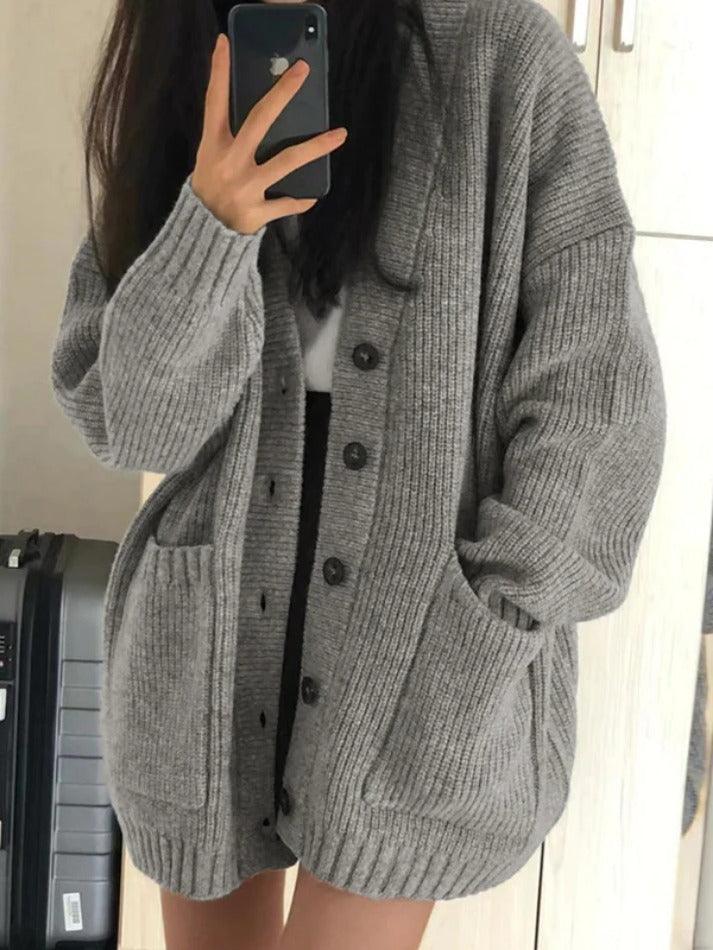 Levoire | Préppy Couleur Unie Décolleté Baggy Cardigan