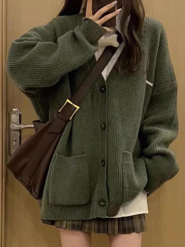 Levoire | Gilet En Tricot Décolleté Uni-Preppy Vert UNE TAILLE