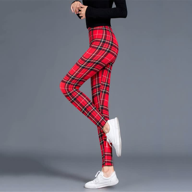 Levoire | Leggings De Fitness Avec Imprimé Écossais Amincissant Push-Up Pantalon Taille Élastique Rouge Flanel Une taille