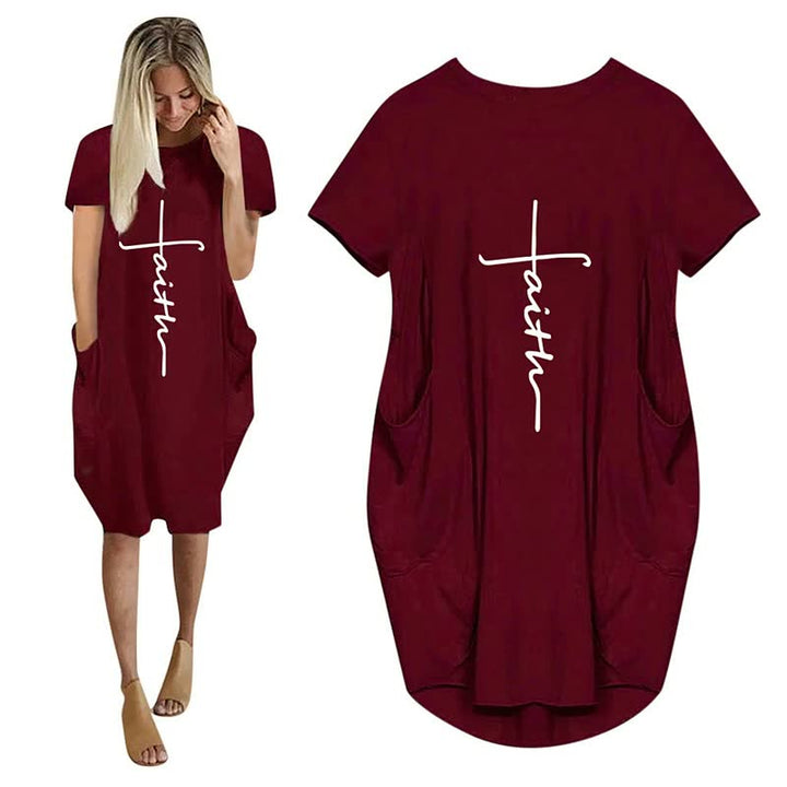 Levoire | Robes Imprimé 3D Lettre Robe De Fête Ample Avec Poches Vin Rouge