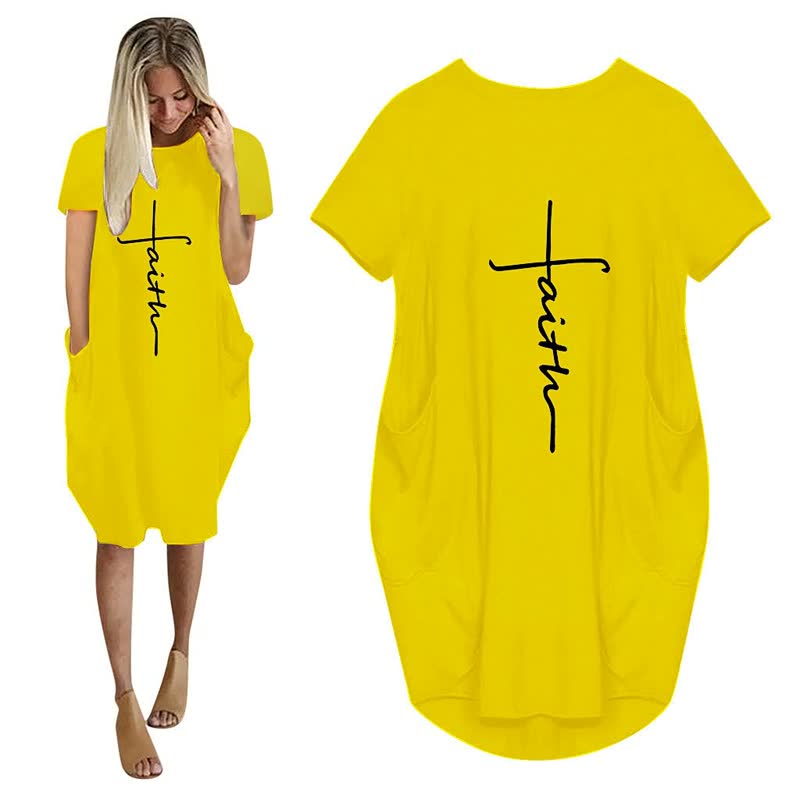 Levoire | Robes Imprimé 3D Lettre Robe De Fête Ample Avec Poches Jaune