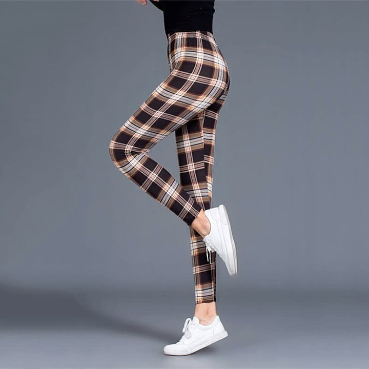 Levoire | Leggings De Fitness Avec Imprimé Écossais Amincissant Push-Up Pantalon Taille Élastique Café Flanel Une taille