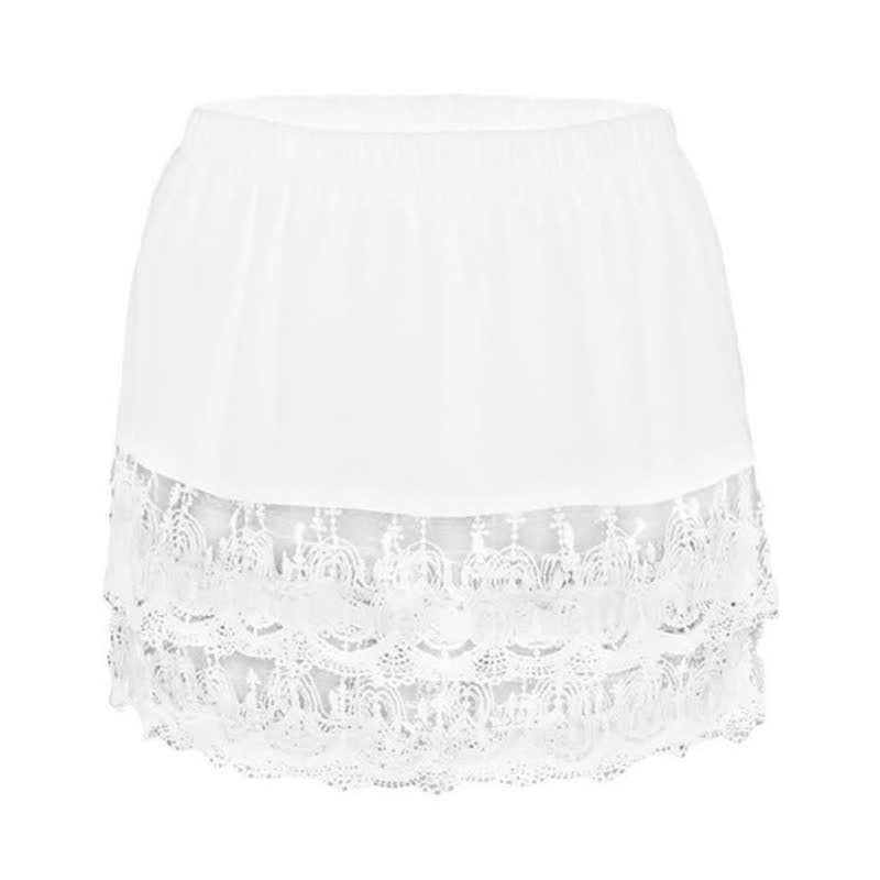 Levoire | Superposition Faux Chemise Blouse Rallonge Mini Jupe Sous-Jupe Blanc Dentelle