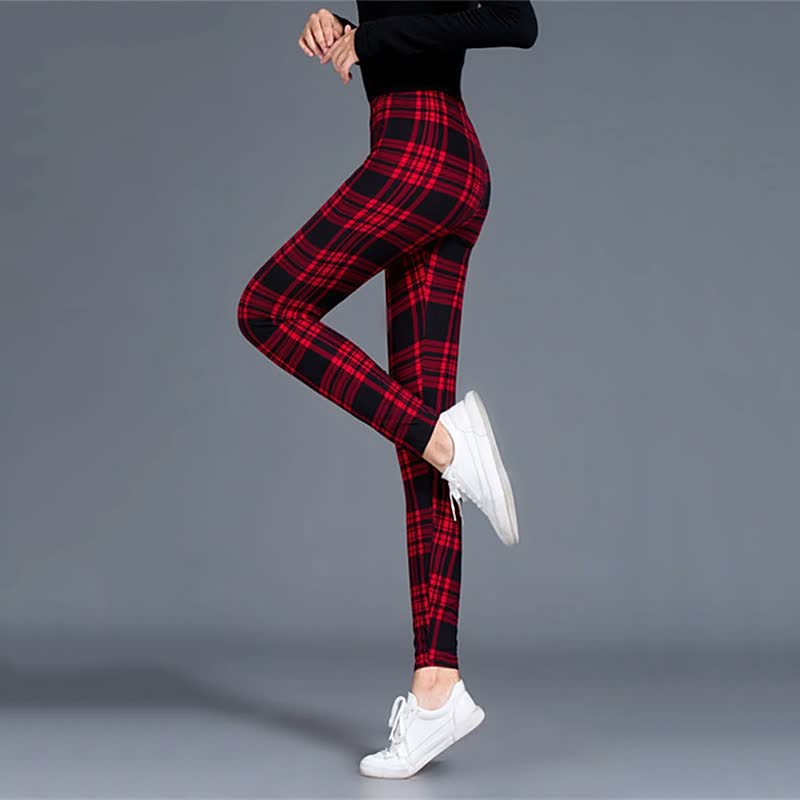 Levoire | Leggings De Fitness Avec Imprimé Écossais Amincissant Push-Up Pantalon Taille Élastique Bordeaux Une taille