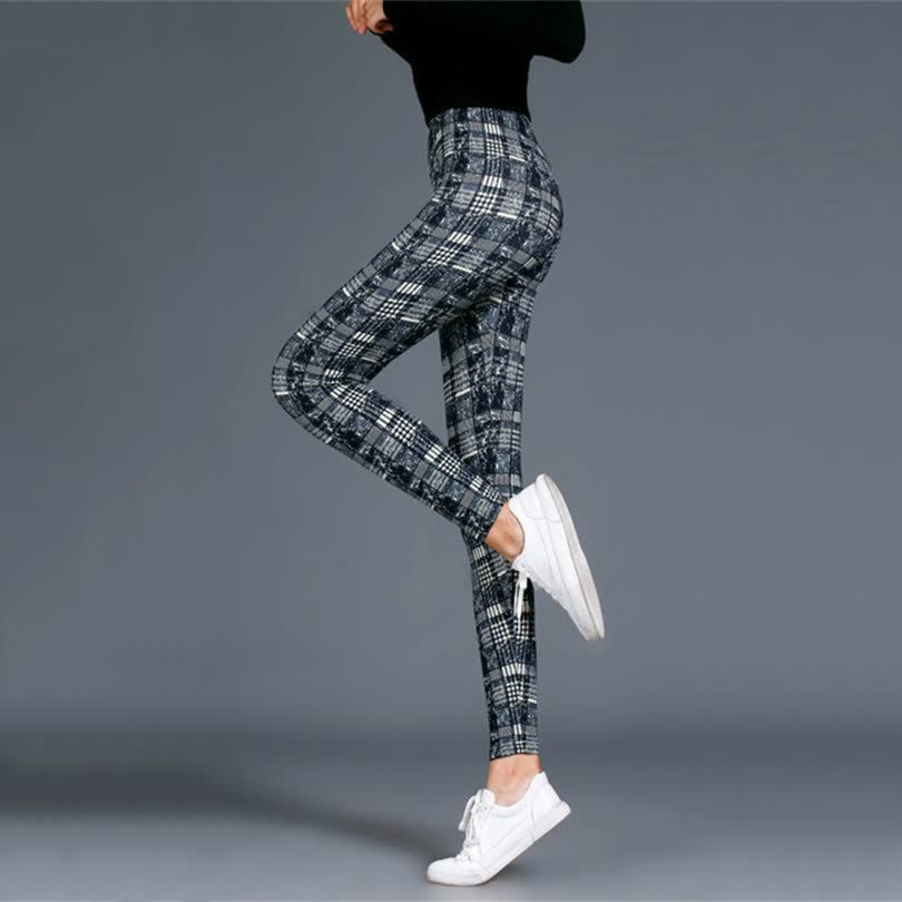 Levoire | Leggings De Fitness Avec Imprimé Écossais Amincissant Push-Up Pantalon Taille Élastique Gris Flanel Une taille