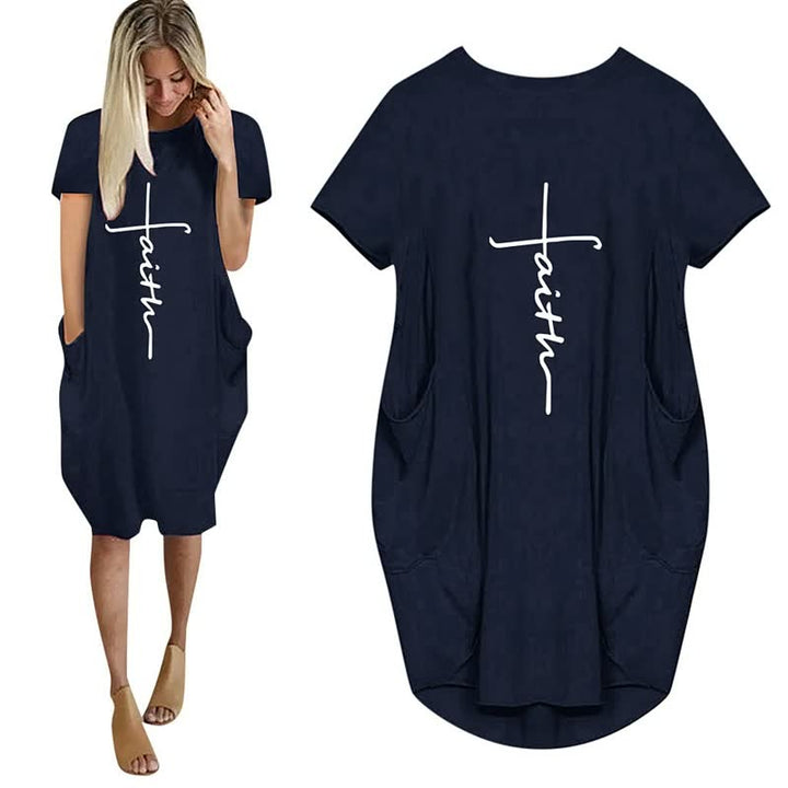 Levoire | Robes Imprimé 3D Lettre Robe De Fête Ample Avec Poches Bleu Foncé