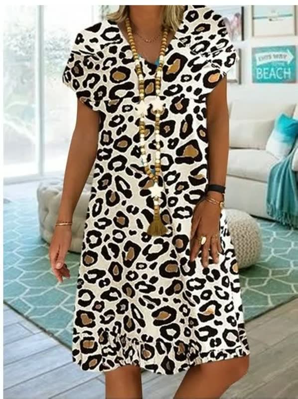 Levoire | Robe Fluide Avec Motif Léopard Blanc