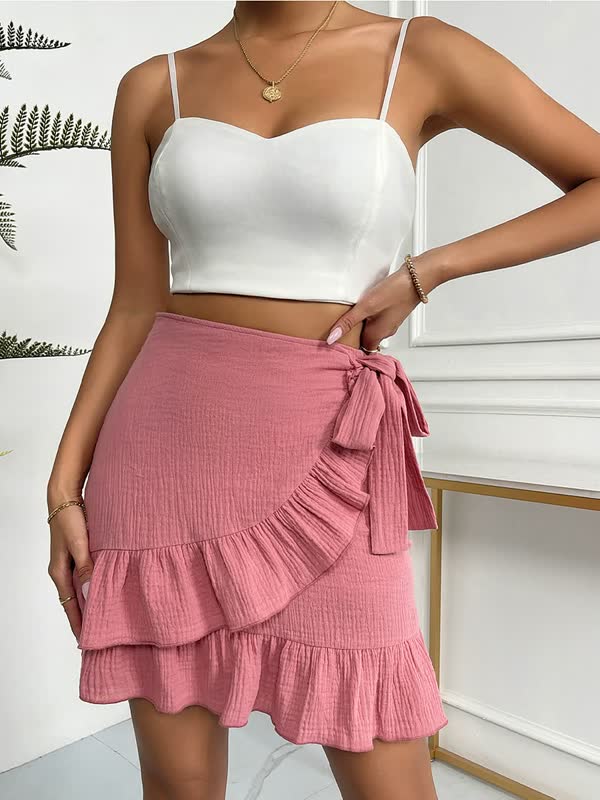 Levoire | Mini-Jupe Casual Été Bandage Sexy Jupe Courte Rose