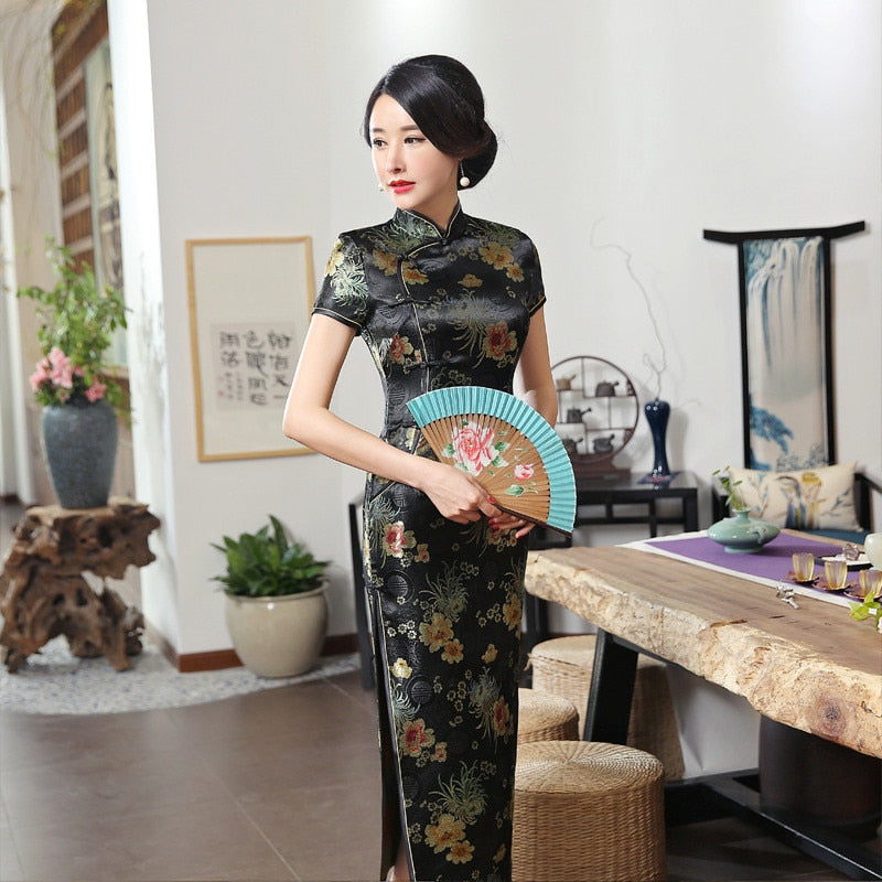 Levoire | Robe Cheongsam En Rayon Vert Classique Chinois