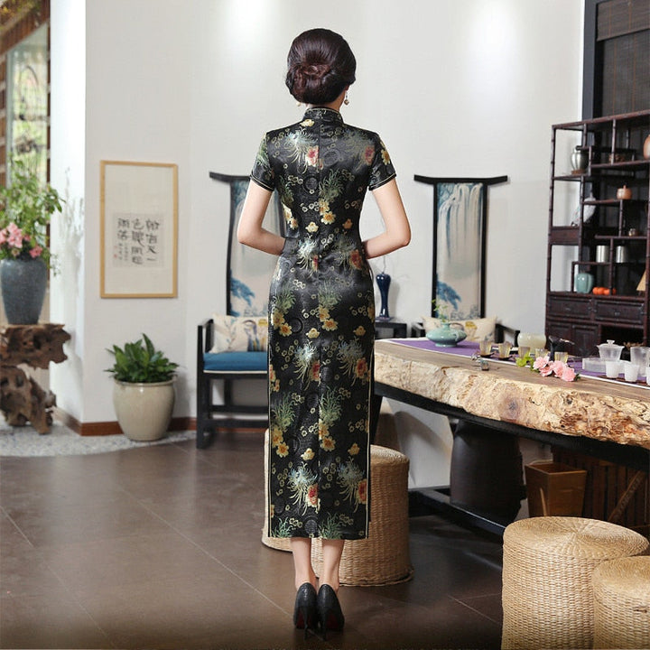Levoire | Robe Cheongsam En Rayon Vert Classique Chinois