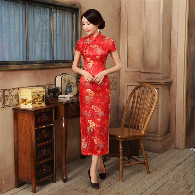 Levoire | Robe Cheongsam En Rayon Vert Classique Chinois