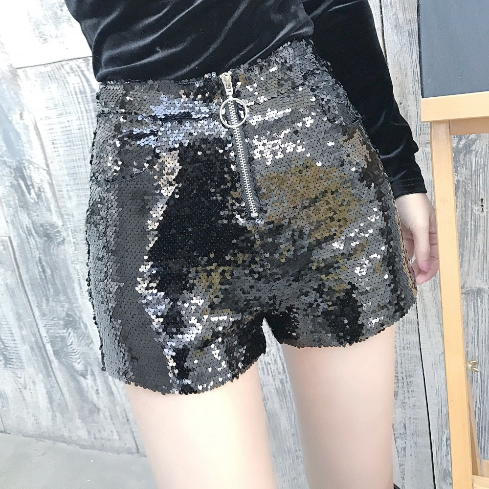 Levoire | Short En Sequins Taille Haute Fermeture Éclair Front Bodycon