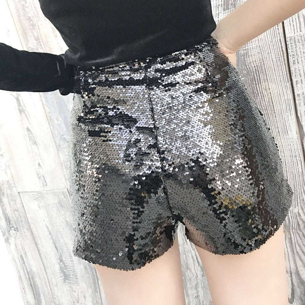 Levoire | Short En Sequins Taille Haute Fermeture Éclair Front Bodycon