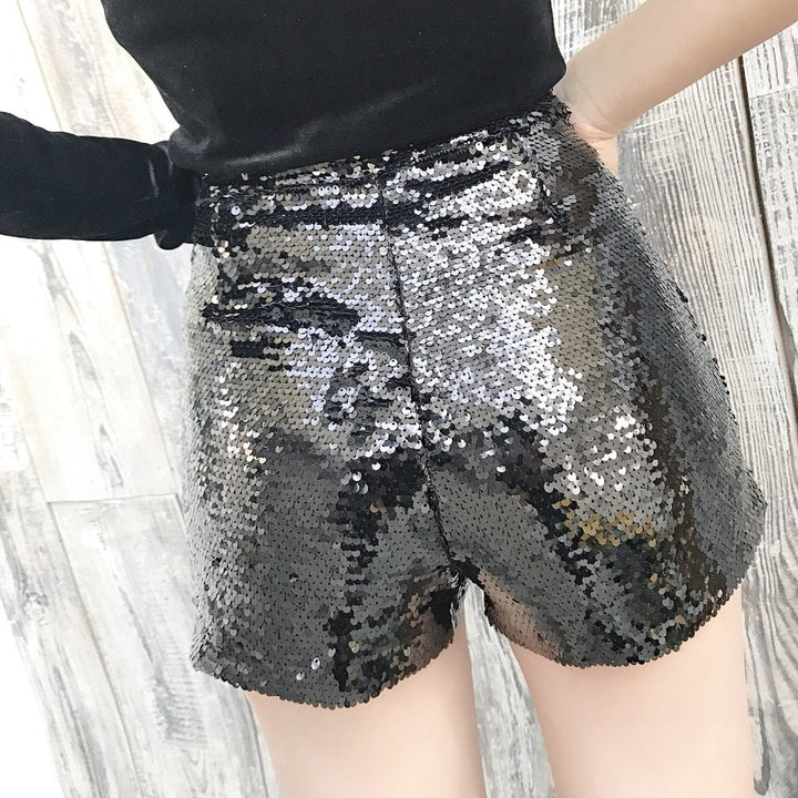 Levoire | Short En Sequins Taille Haute Fermeture Éclair Front Bodycon