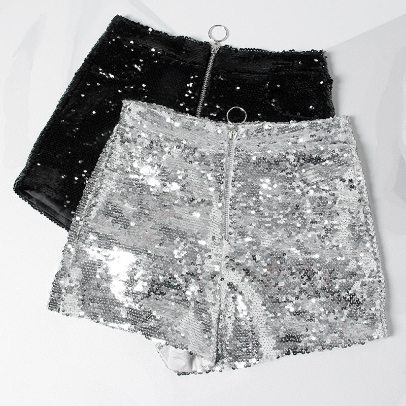Levoire | Short En Sequins Taille Haute Fermeture Éclair Front Bodycon