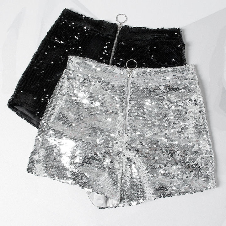 Levoire | Short En Sequins Taille Haute Fermeture Éclair Front Bodycon