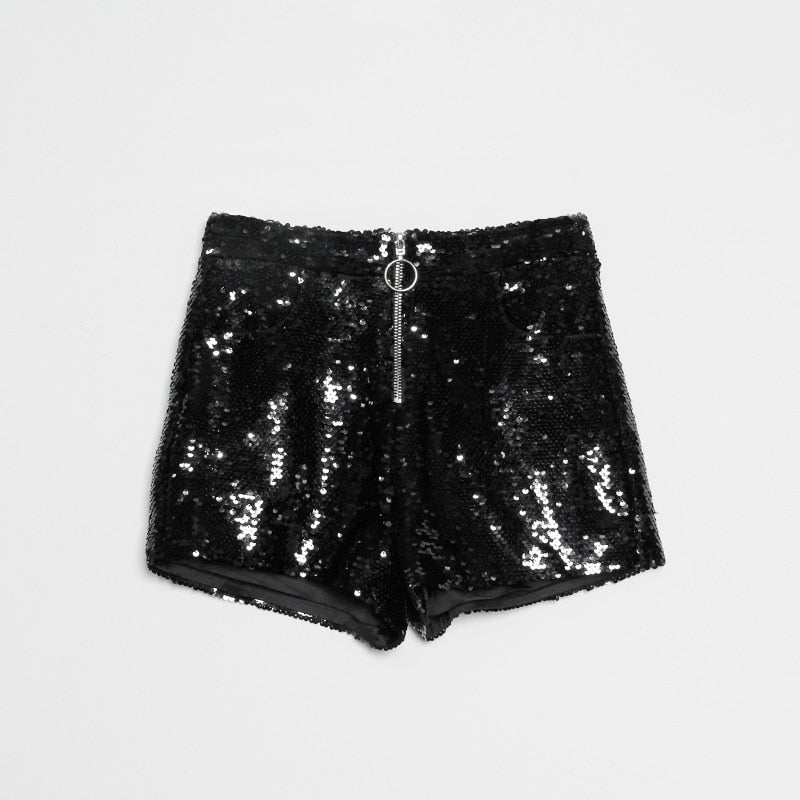 Levoire | Short En Sequins Taille Haute Fermeture Éclair Front Bodycon