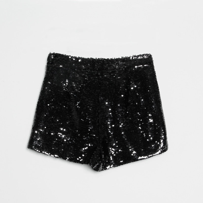 Levoire | Short En Sequins Taille Haute Fermeture Éclair Front Bodycon