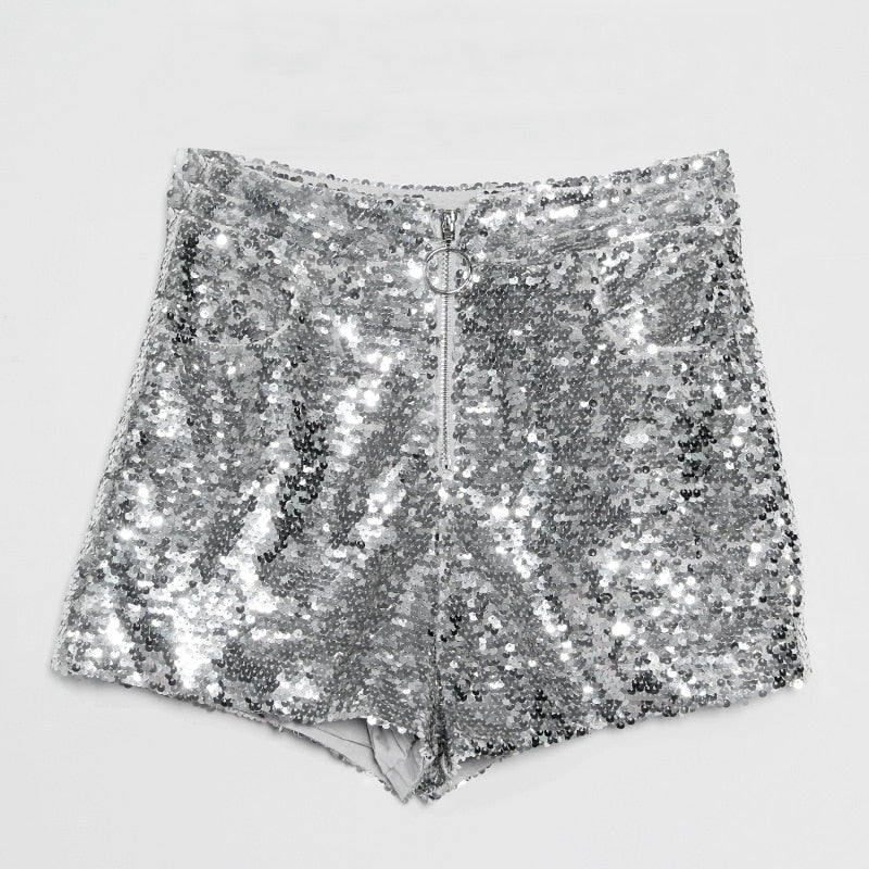 Levoire | Short En Sequins Taille Haute Fermeture Éclair Front Bodycon